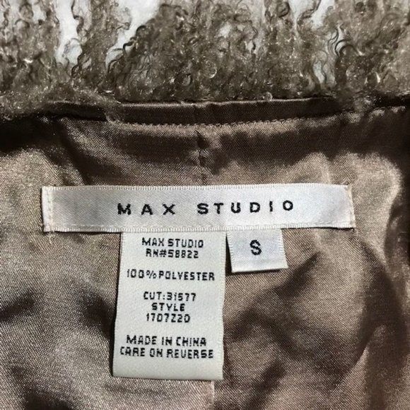 Max Studio Faux Curly Lamb Fur Satin Tie Jacket - Picture 10 of 11
